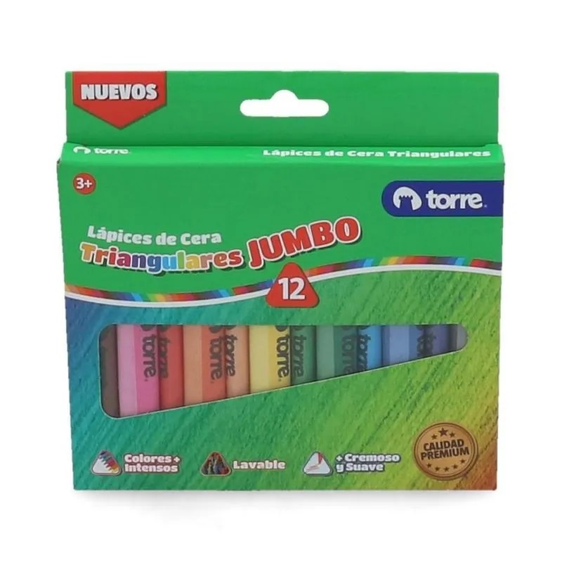 Lapices De Cera Triangulares Jumbo TORRE 12 Colores
