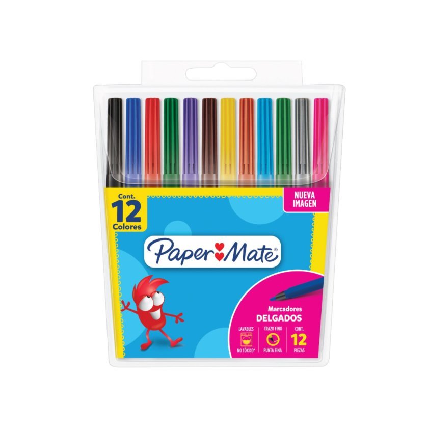Marcadores De Colores PAPER MATE 12 Colores Punta Delgada