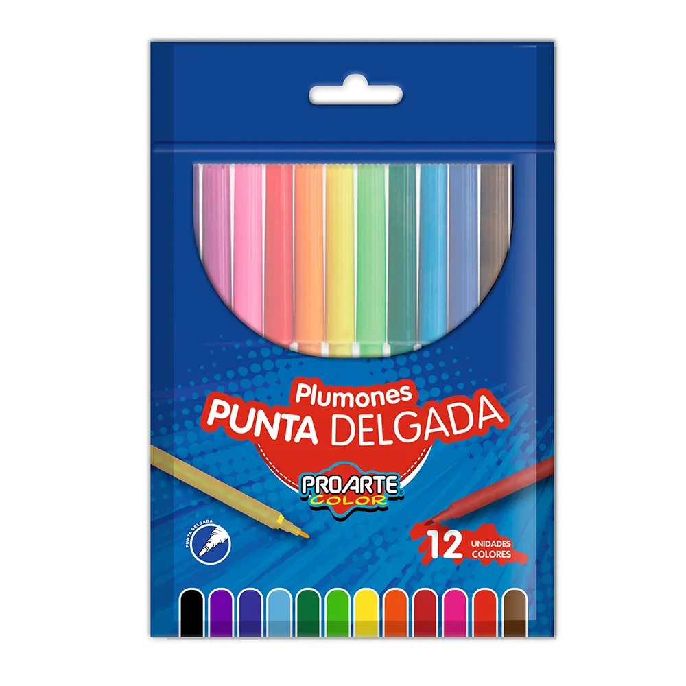 Marcadores De Colores PROARTE 12 Colores Punta Delgada