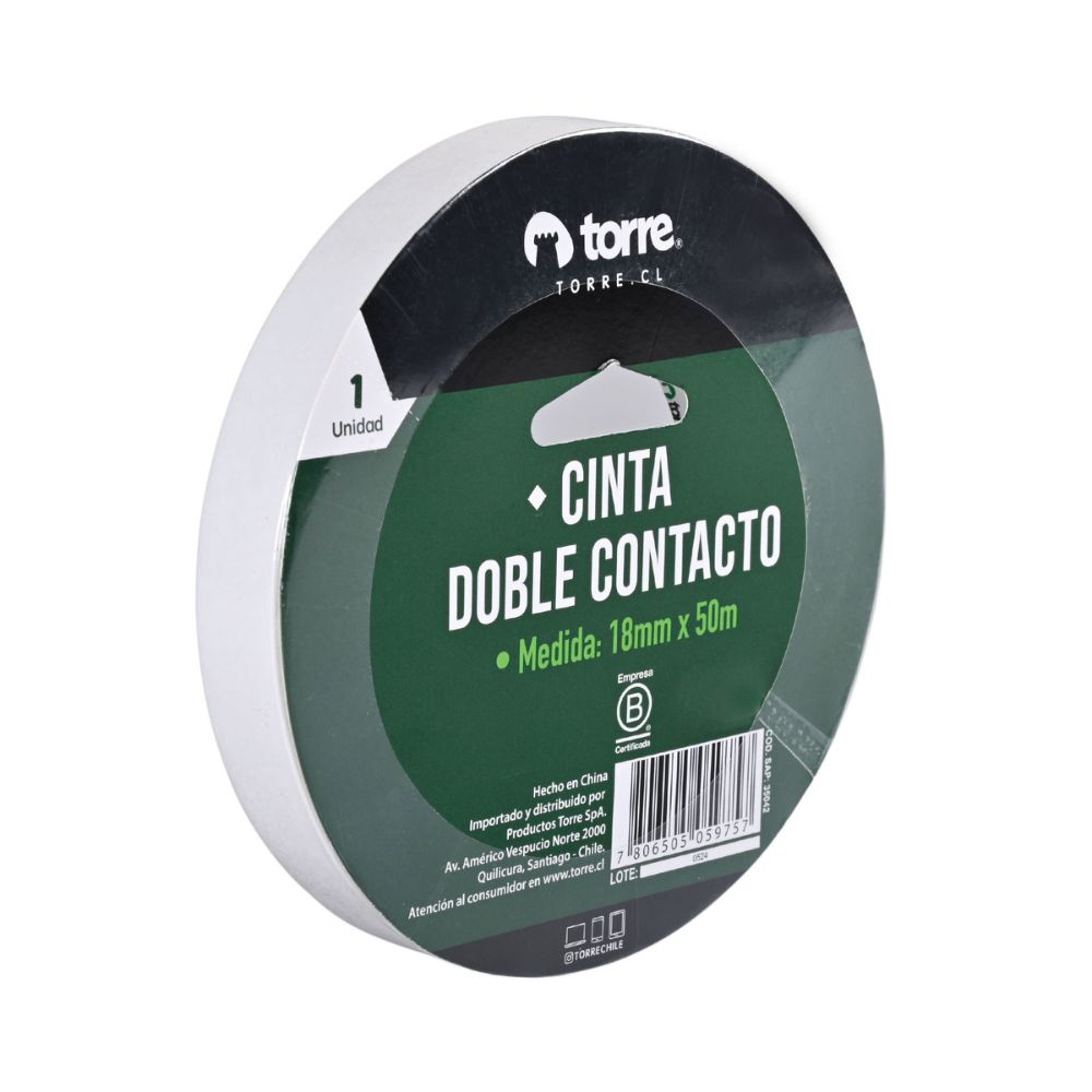 Cinta Doble Contacto 18mm Torre 50 Metros